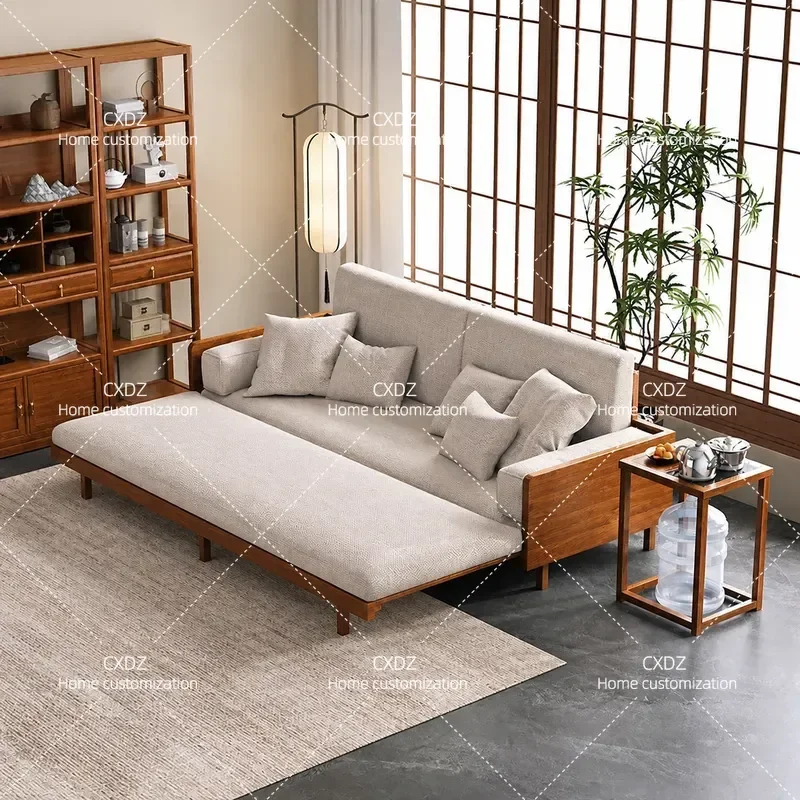 Walnut Arhat bed New Chinese solid wood pull-out modern push-pull retractable sofa bed Sleeping flat bed multi-function