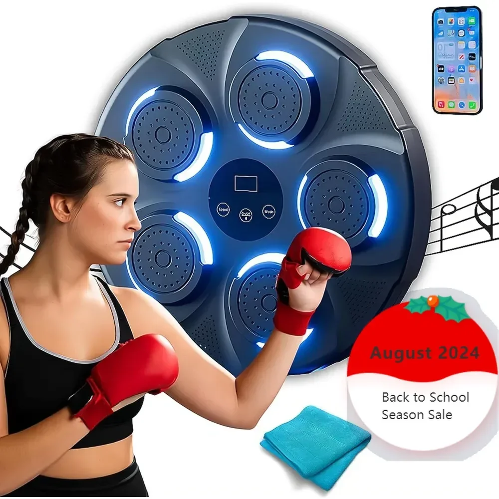 

Music Boxing Machine with Boxing Gloves and Exercise Towel, Wall Mounted Smart Blue-tooth Music Boxing Trainer Electronic wall