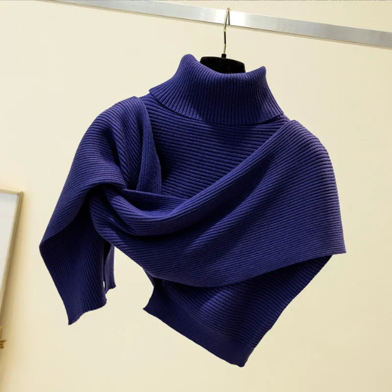 Solid Shawl Cape Elasticity Women Scarf Accessories 2022 Fashion Korean Chic Cape Casual Knitting Scarves for Women Vintage Tops