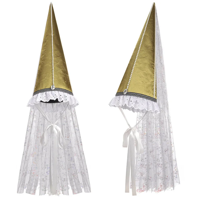 Medieval Renaissance Conical Pointed Hat Women's Hat with Veil Clown Witch Halloween Stage Costume