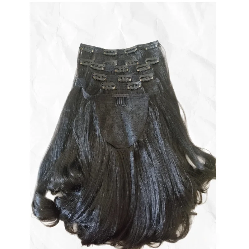 Lydia 6 Peças Extensão de Cabelo Sintético Rabo de Cavalo Crespo Liso com 17 Clipes, Enrolável, Tipo Peruca