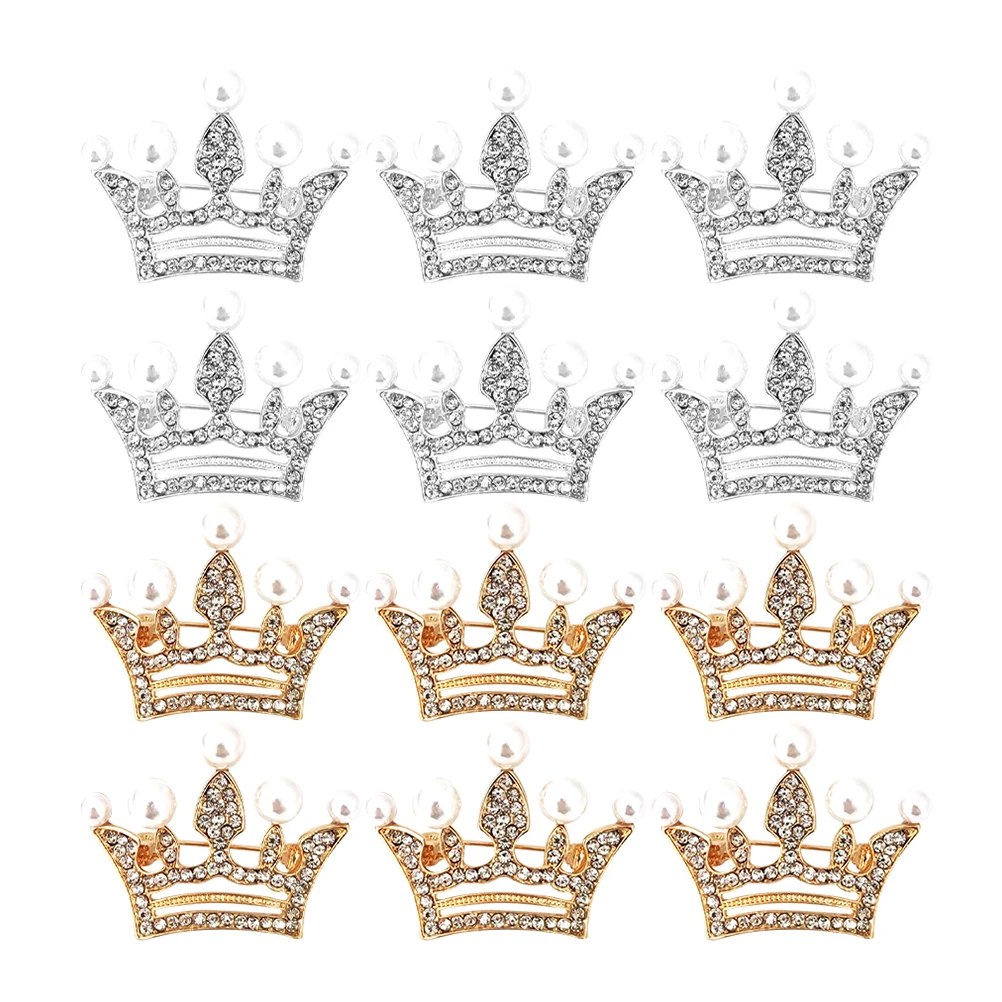 

12 pcs Crown Brooch Alloy Lapel Pin Women Clothes Badge Fashion Accessories Stage Performance Gift Delicate Brooches