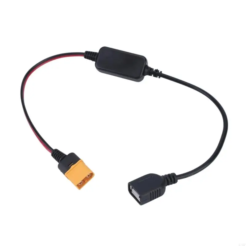 Voltages Converters Cable with 60 Male Input, USB-A Female Port, and Inline Module for Converting DC12-24 V Battery Power K1KF
