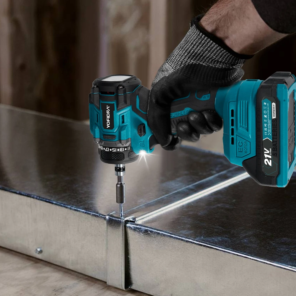 YOFIDRA 2-in-1 Bürstenloser Elektrischer Schraubendreher Hammer Kabelloser Bohrer Schlagbohrer Multifunktionales Elektrowerkzeug für Makita-Akku – Detail 10