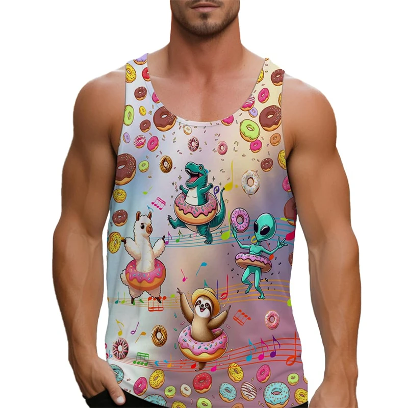 Cat Donut Hamburger 3d Print Men Women Tank Tops Funny Pizza Graphs Tee Y2k Shirt Boy Hawaii Beach men's t-shirts and tank tops