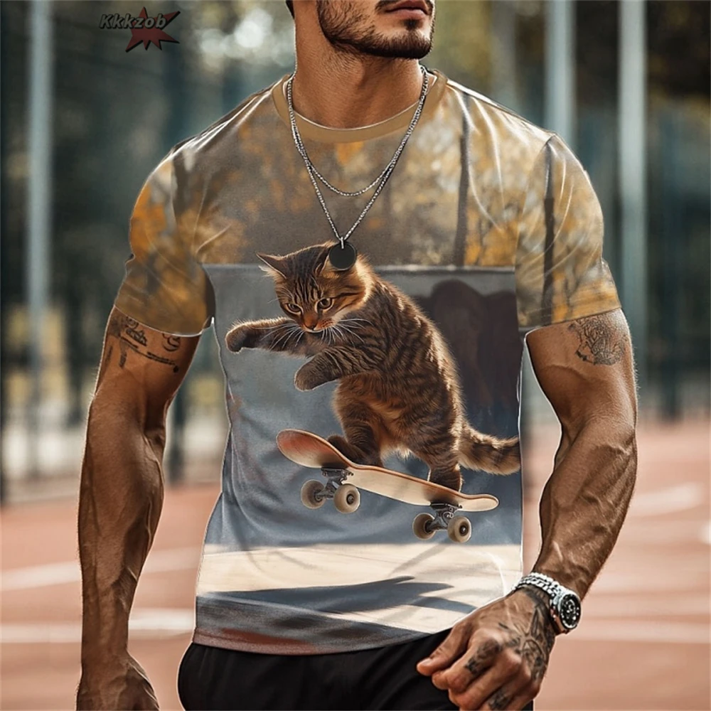 

Skateboarding Cat 3D Printed T Shirt for Men Boxing Cat Pattern Men's Clothing Outdoor Oversized T-Shirt Man Clothes T-Shirt Men