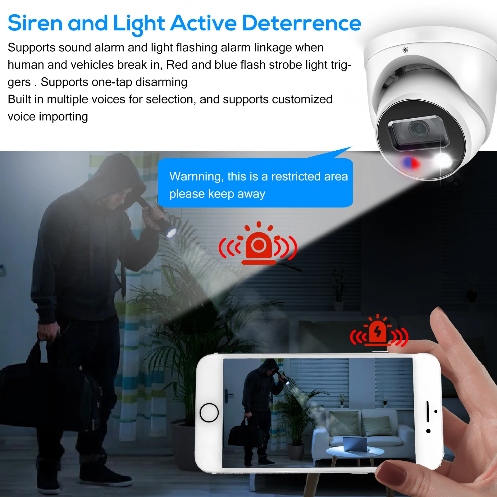 Dahua 8MP IP Camera IPC-HDW3849H-AS-PV S5 Series Dual Light Active Deterrence WizSense 2-Way Talk SD Card Slot TIOC 3.0 SMD 4.0