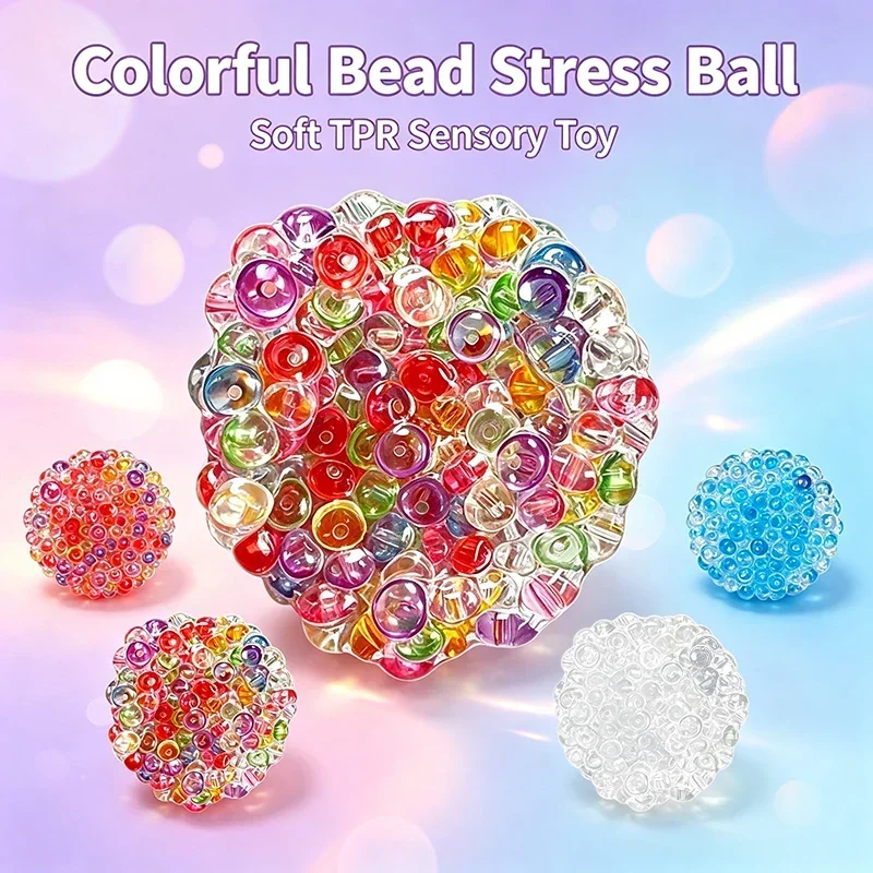 Squishy Balls Ice Beads Stress Relief Toy Super Soft Multicolored Mochi Sensory Fidget Non-Toxic Relaxation Anxiety Perfect Gift