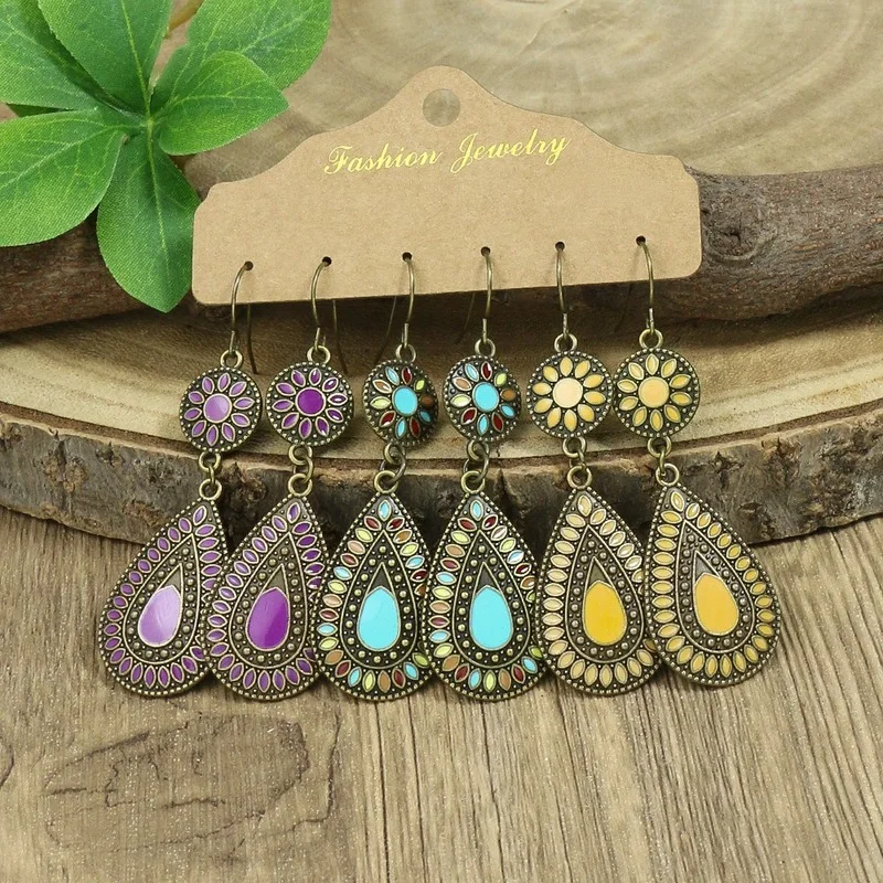 New Earring Set Female Retro Holiday Style Large Circle Earrings Boho Jewelry Pendientes Bohemian Fashion Tassel Accessories