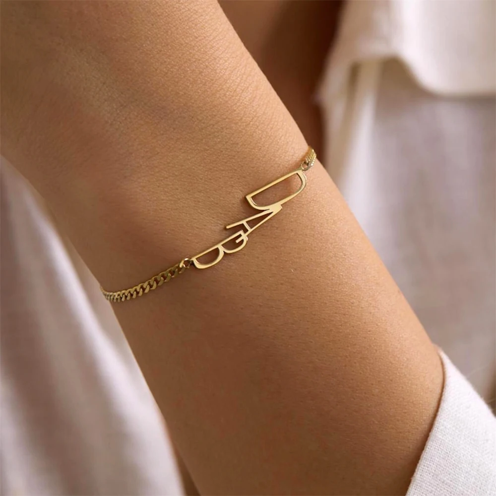 

Custom Capital Name Bracelets For Women Stainless Steel Thick Cuban Chain Customized Bracelet Personalized Wrist Jewelry Gift