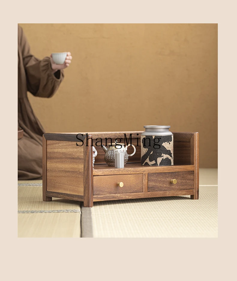 ZYY black walnut tea set storage cabinet dust-proof tea rack new Chinese tea storage rack
