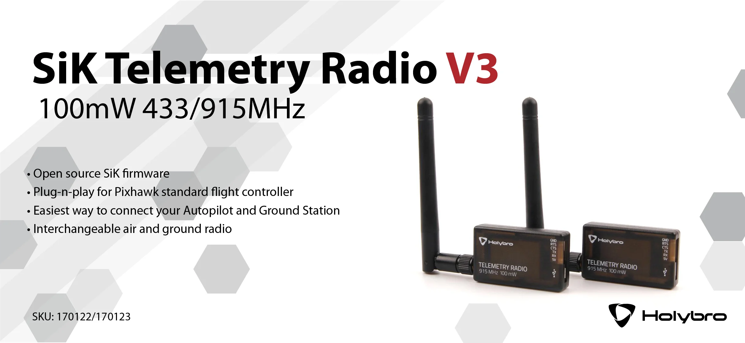 Telemetry Radio V3 100mW 433MHZ 915MHZ for APM2.6 Pixhawk PX4 Controller