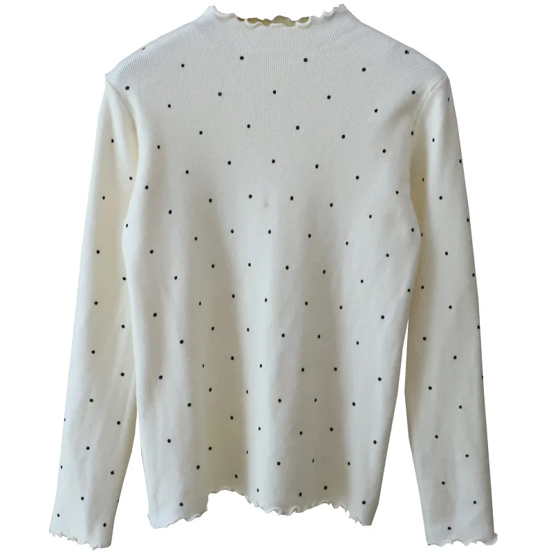 Maglieria dolce e morbida a pois Strato base da donna f Collo alto Versatile dimagrante Boting irt Tessuto lavorato a maglia cinese