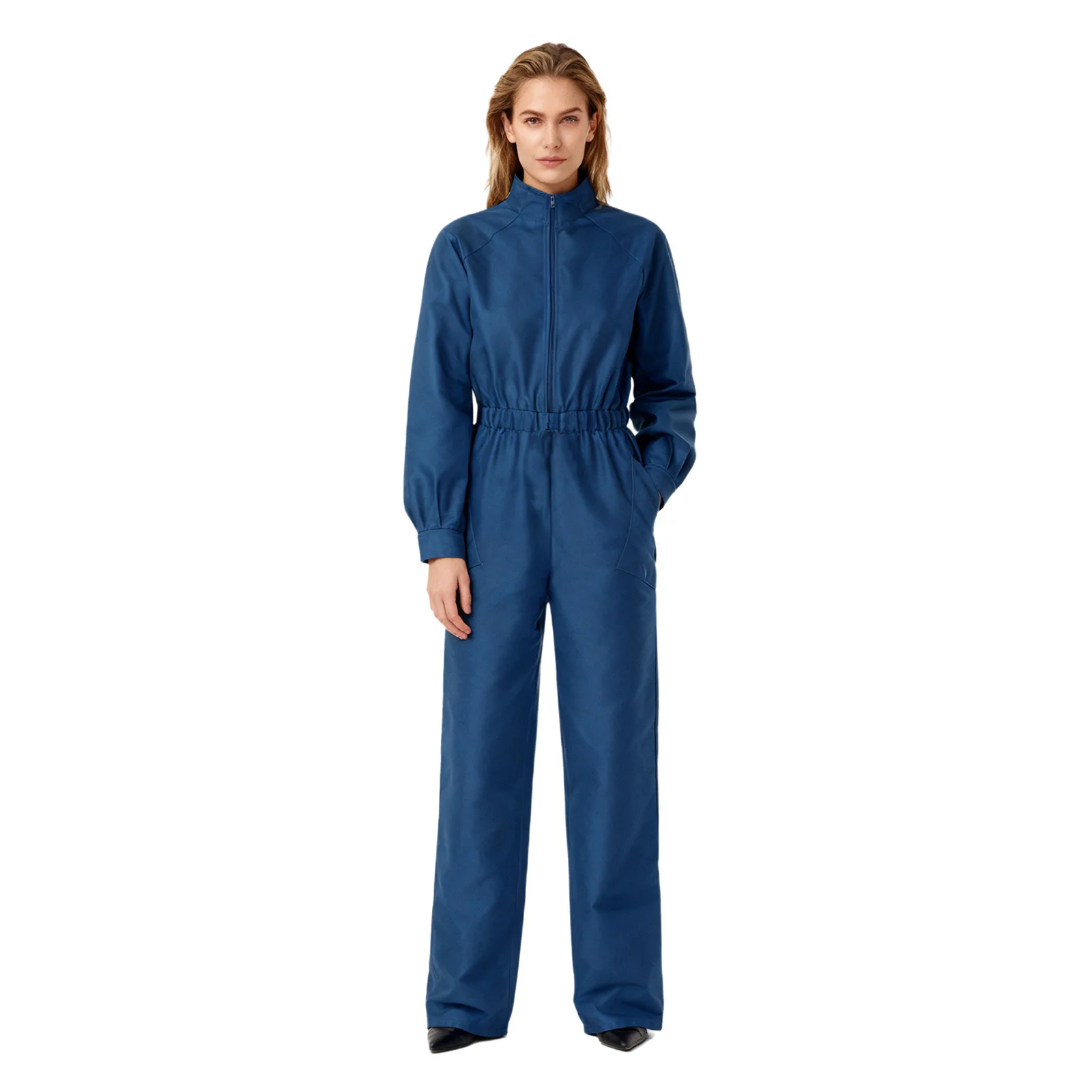 

Women Solid Color Anti-dust Coveralls Long Sleeve Big Patch Pockets Wide Leg Pants Jumpsuits Daily Casual Work Officer Rompers