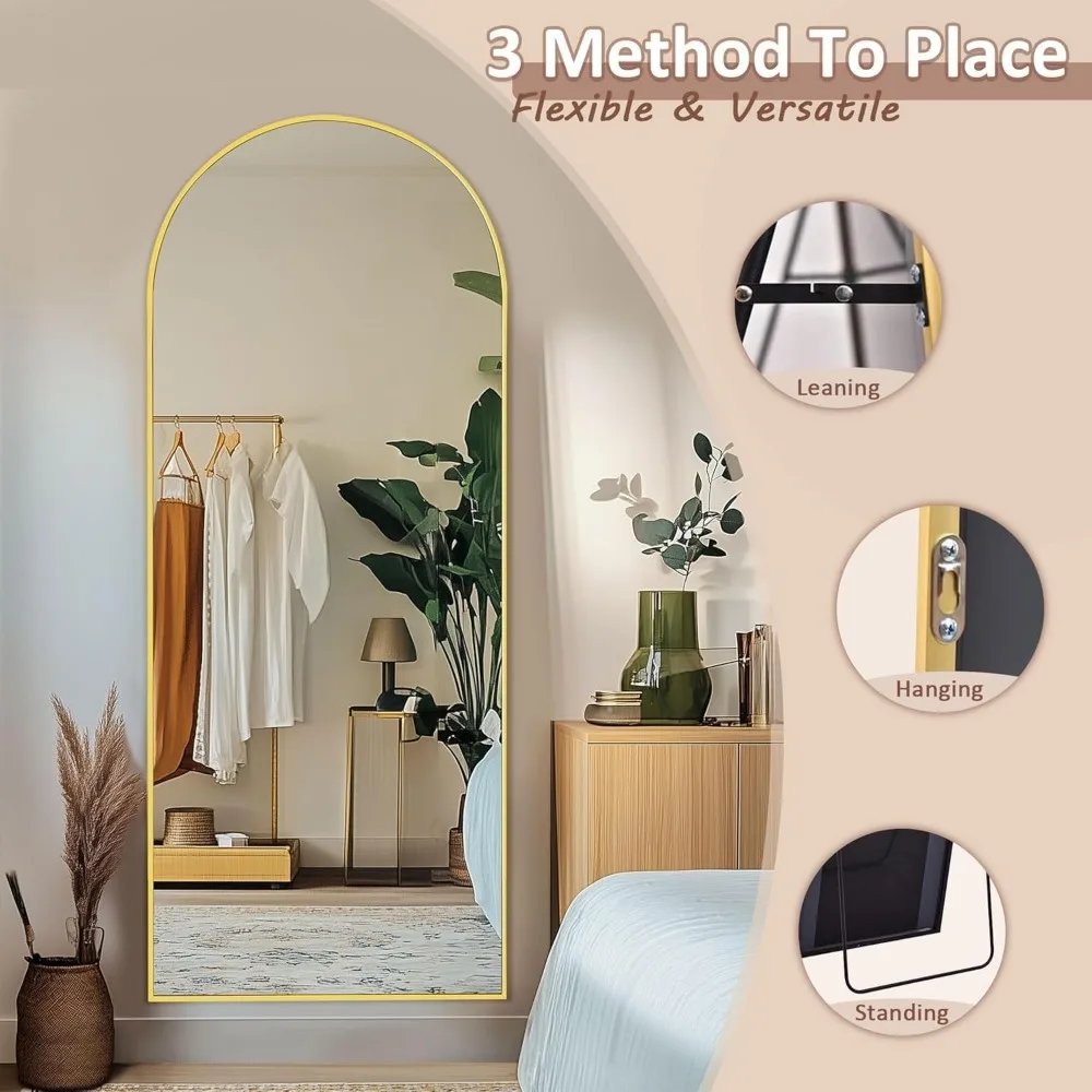 Espelho de corpo inteiro estilo arqueado - Espelho de chão 59 x 18 para parede, quarto, banheiro, sala de estar - acabamento dourado