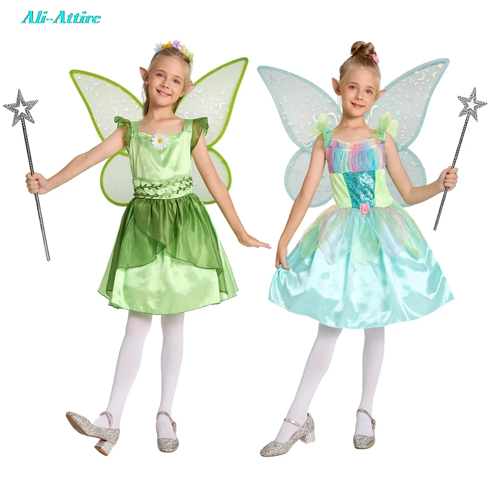 

Fairy Tale Dress Cosplay Girls Dress Green Blue Clothes Childen Party Disguise Roleplay Halloween Costume Carnival Outfits Suits