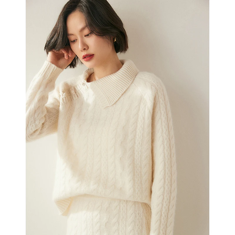 

ANGEL Women's 100% Cashmere Sweater Twist Flower Knitting Autumn Winter Female Cashmere Knitwear Chinese Style Buckle Clothing