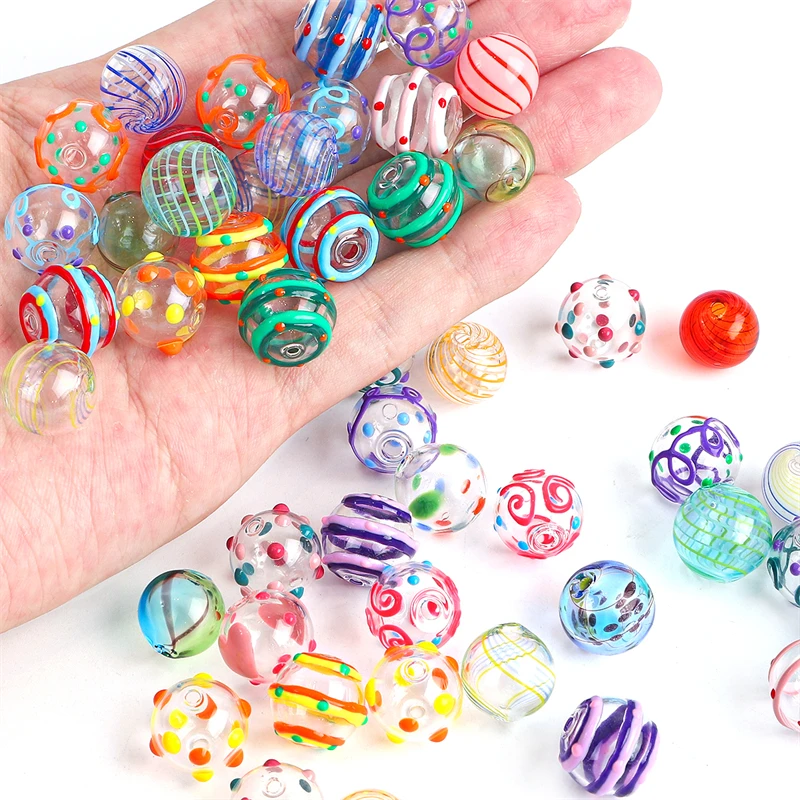 1pc 14/16mm Handmade Hollow Lampwork Glass Beads Round Ball Charm for DIY Wind Bells Jewelry Making Bracelet Earring Accessories