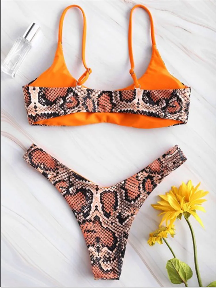 Sexy Snake Print Bikini Women Lace Up Bandage Bikinis Push Up Thong Swimsuit Female Bathers Bathing Suit Swimwear Biquini