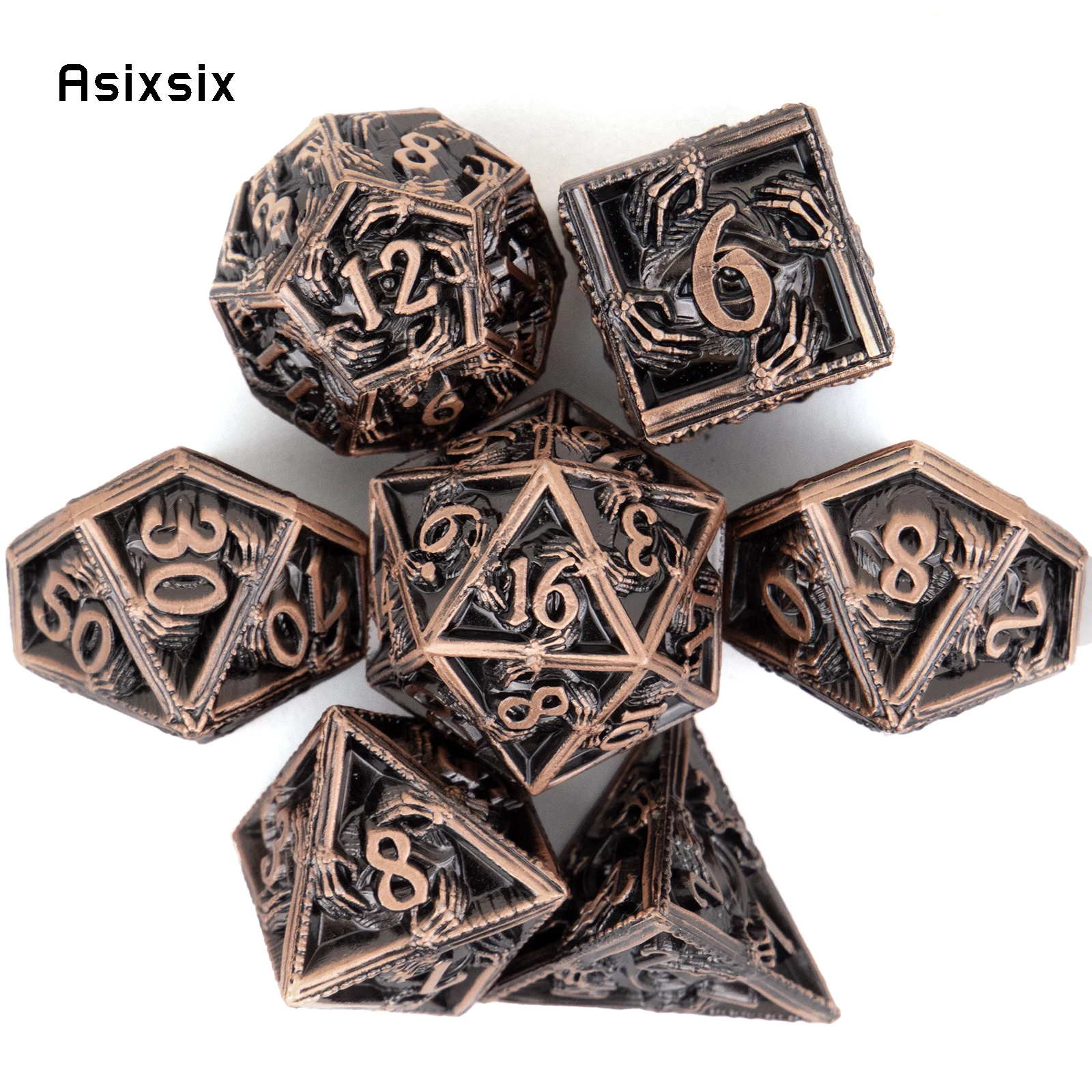

7 Pcs Copper Hand Metal Dice Solid Metal Polyhedral Dice Set Suitable for Role-Playing RPG Board Game Card Game