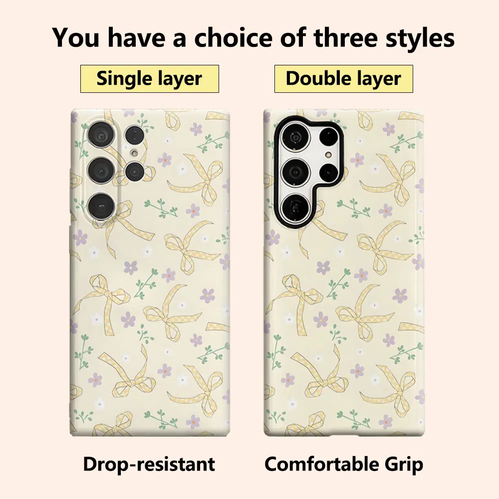 Cream Polka Dot Ribbons Luxury Fashion Full Lens Protective Case for Samsung Galaxy S26 S25 S24 A56 A36 Plus Ultra