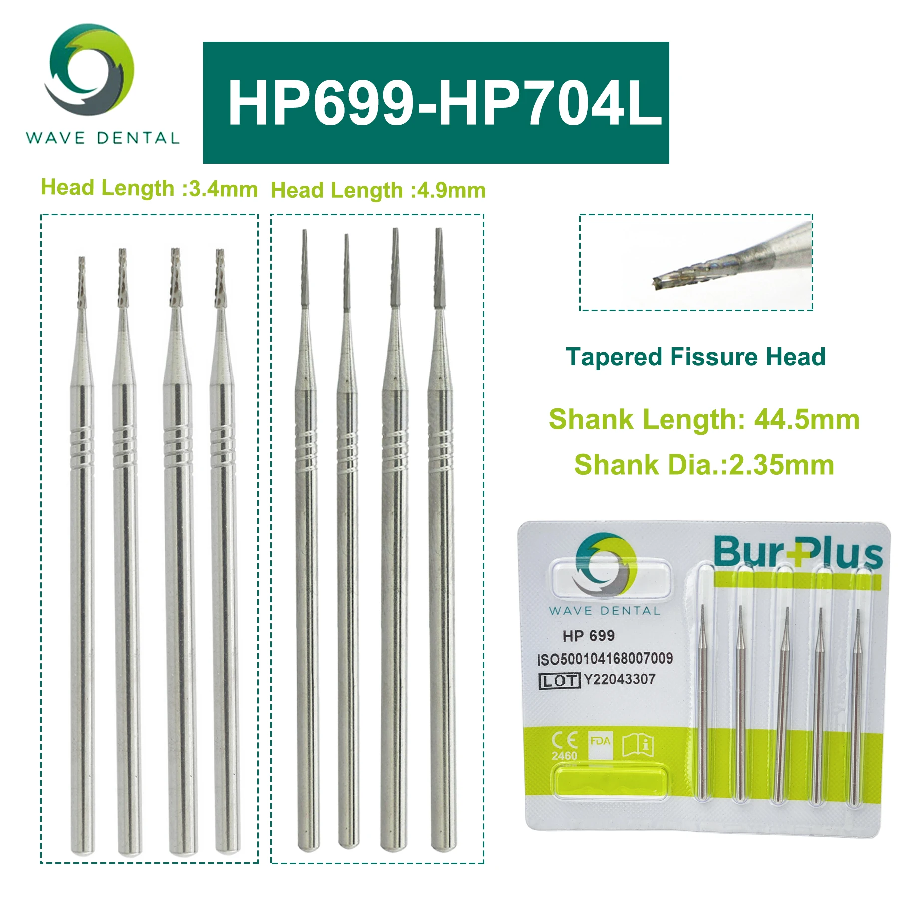 WAVE Dental Burs Tungsten Carbide Burs Tapered Fissure Head Fit Straight Nose Cone Handpiece dental strawberries 5Pcs/pack