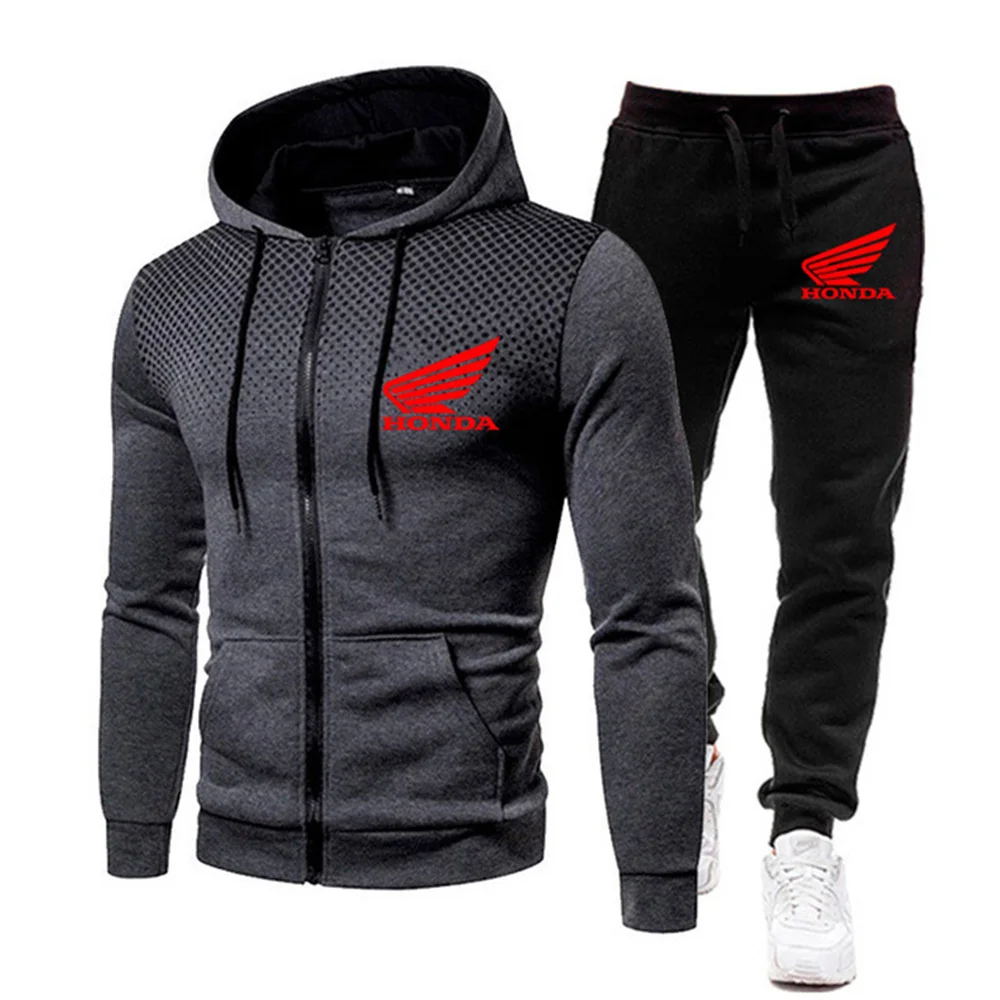 

2025 new men's Honda zipper polka dot shirt fashion hooded men's clothing casual sportswear men's set