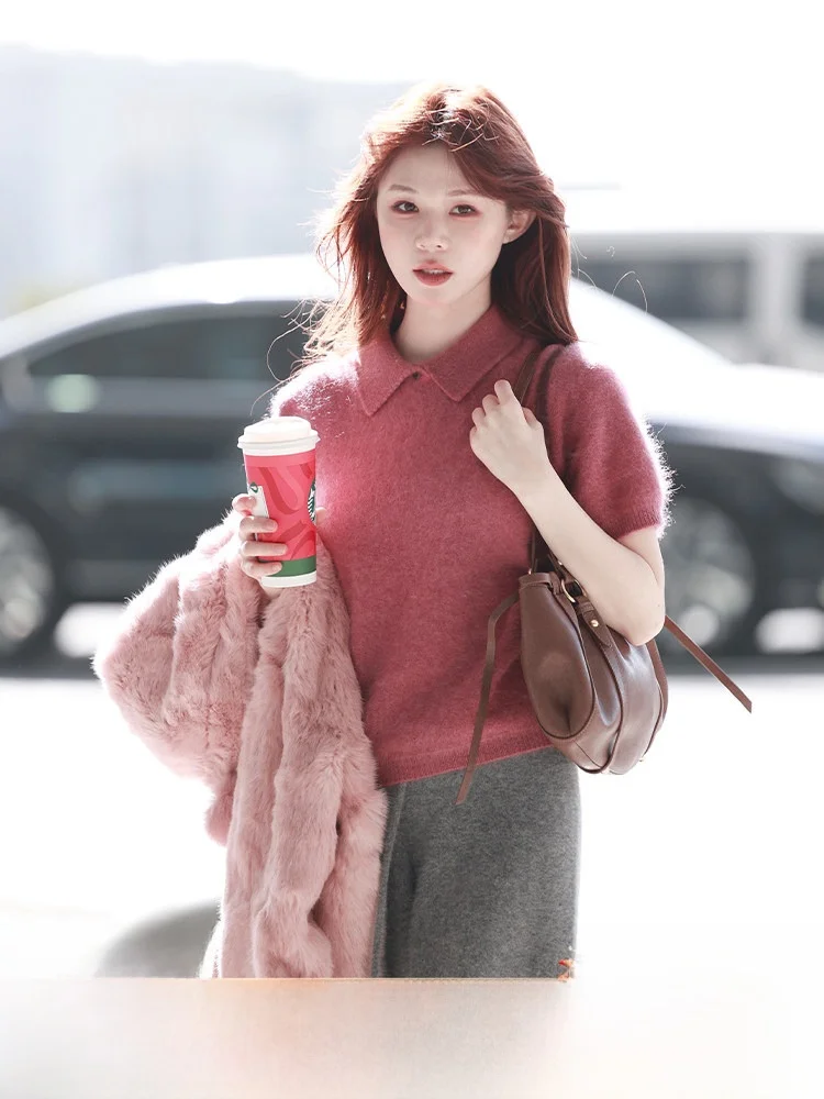 

Мягкий уютный женский свитер из кашемира, красный вязаный топ, теплый зимний корейский свитер с круглым вырезом, длинными рукавами, свободного кроя, из смесового полиэстера