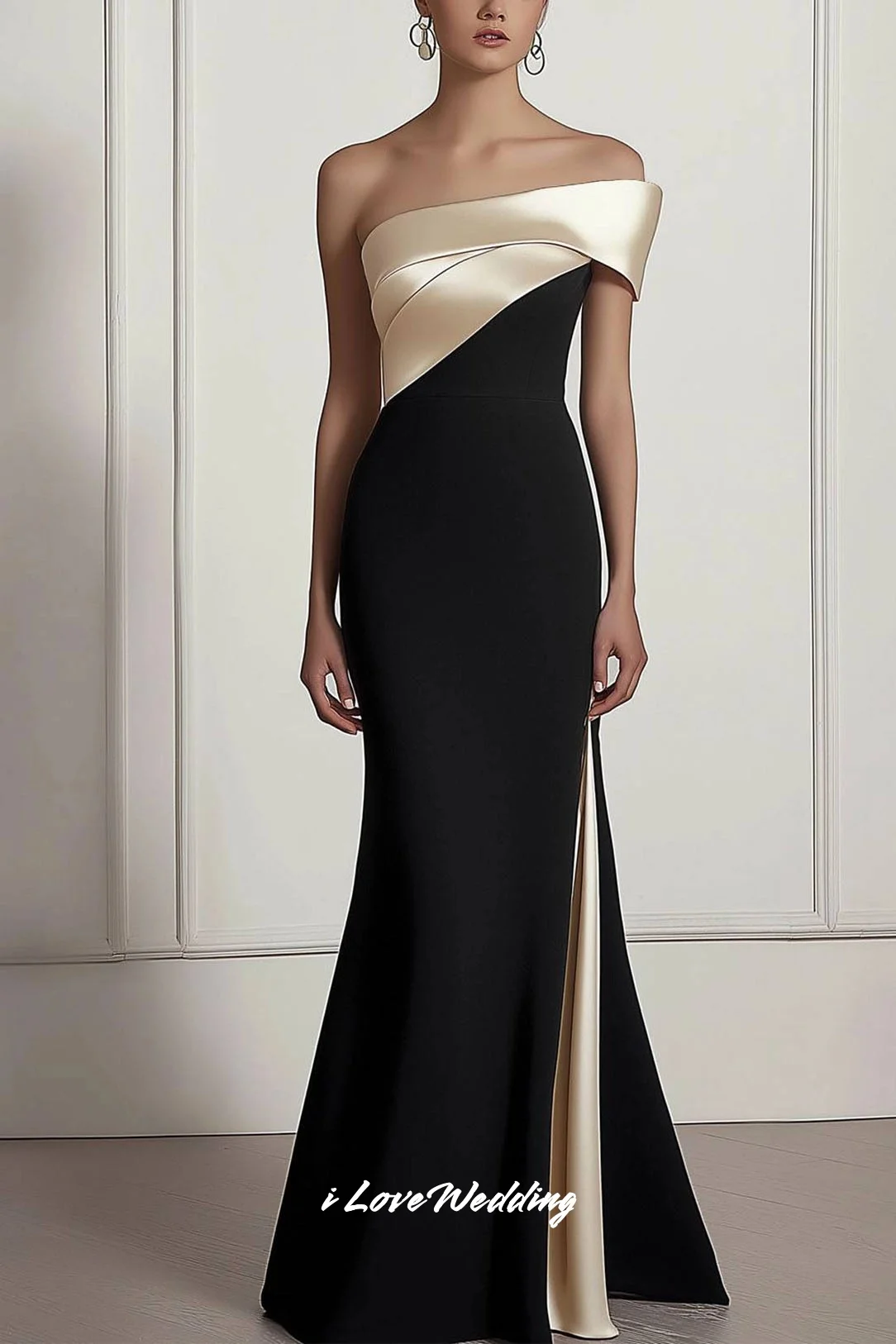 

Black One Shoulder Evening Dress 2025 Satin Mermaid Prom Dress Pleated Floor-Length Side Split Wedding Party Dresses Customized