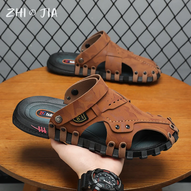 Men's Casual Slippers Large Beach Sandals Anti slip Wear resistant Water Quick drying Shoes Summer Breathable Hole Shoes
