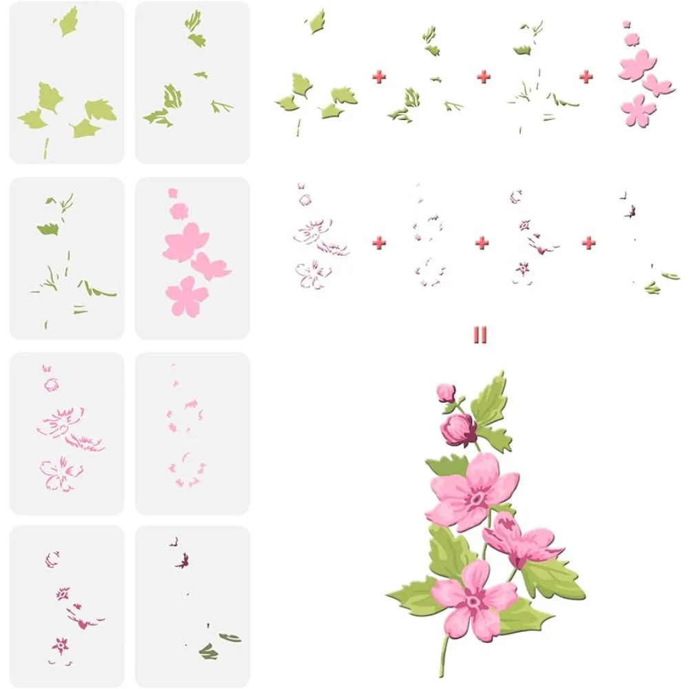 

8 Pcs Layered Cherry Blossoms Stencils Drawing Painting Templates Sets Plastic Cherry Blossoms Painting Stencils Sunflower