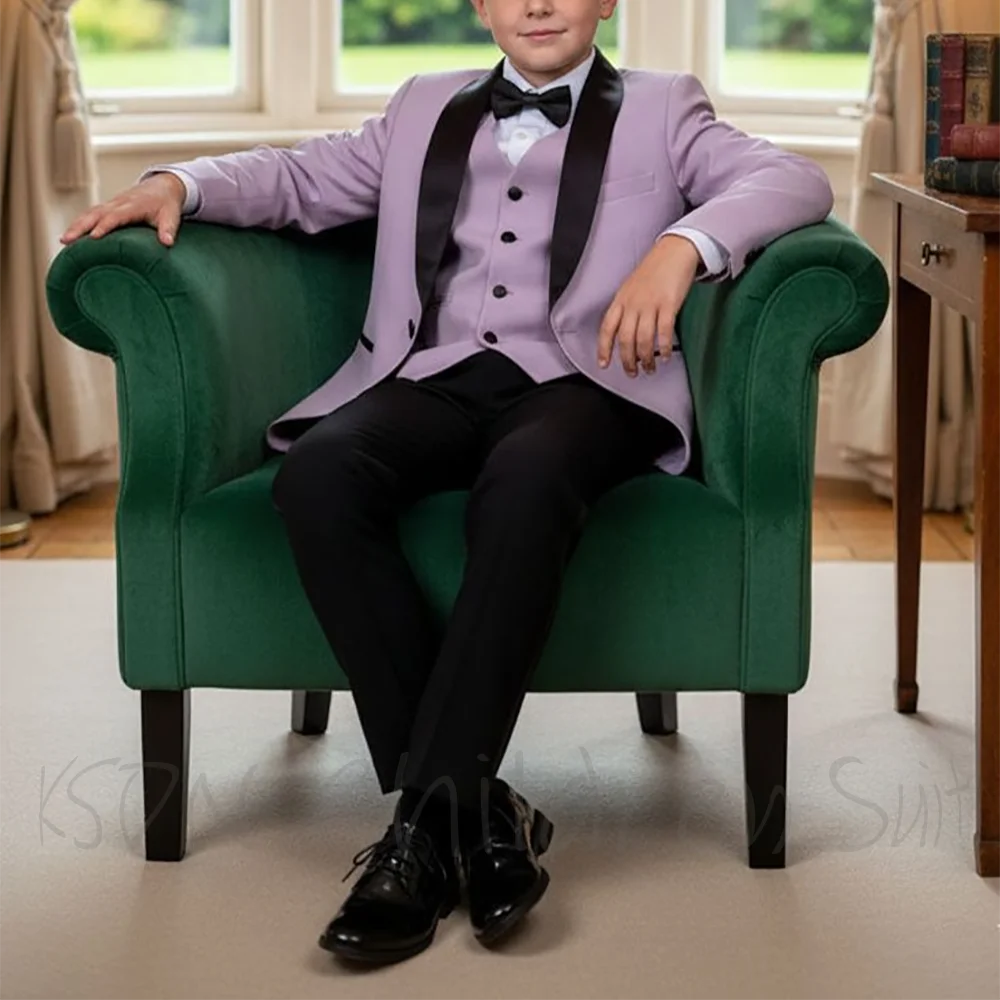 Luxury Boy's Suit Wedding Set Elegant Shawl Lapel Single Breasted Customized Child Clothing Three Pieces(jacket+Vest+Pants)
