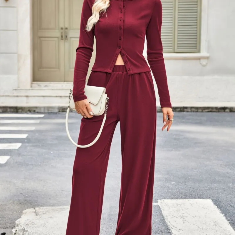 

Striped Fashion Single Breasted Long Sleeved Top+long Pants Two-piece Home Wear Autumn Winter Women's Clothing New Casual Set