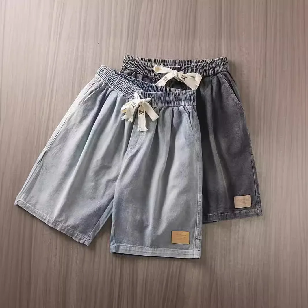 

2026 New Men's Distressed Denim Shorts Y2K Vintage Straight Leg Baggy Hip Hop Streetwear Bermuda Jean Shorts