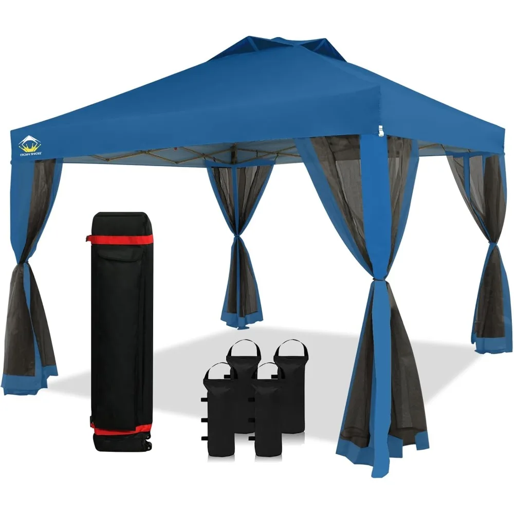 10x10 Pop up Canopy Tent, Pop Up Gazebo with Netting, 4 Ropes, 8 Stakes, 4 Weight Bags, Wheeled Storage Bag, 10x10 Outdoor Cano