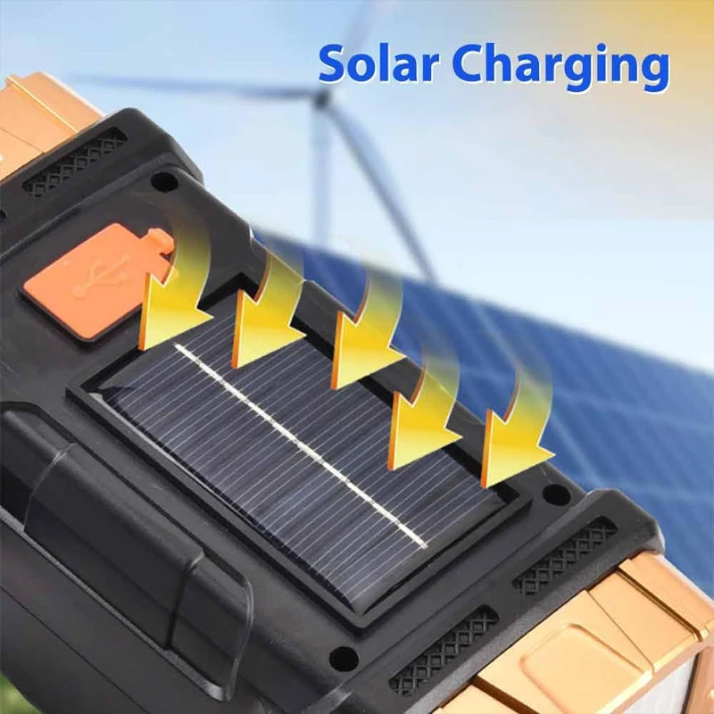 Premium High Lumens LED Work Light, Multipurpose Flashlight with Searchlight and Lantern Features Rechargeable Solar Flashlight