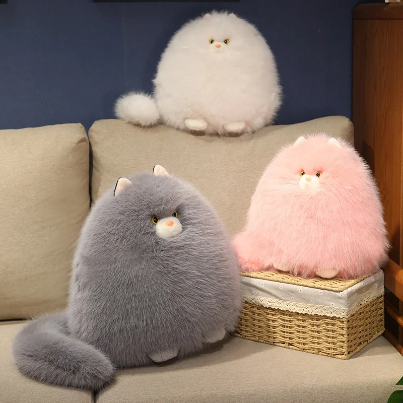 

30/40cm Fatty Long Plush Cat Pillow Stuffed White Pink Grey Cartoon Animal Kitten Plushie Seat Cushion Sofa Chair Decor Gift
