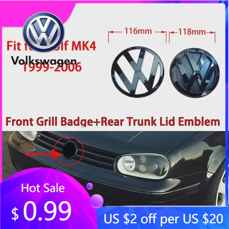 

Спойлеры Крылья Глянцевый Черный Подходит для Volkswagen Golf 4 MK4 1999-2006 116 мм Значок передней решетки + 118 мм Эмблема задней крышки багажника Журнал автомобиля
