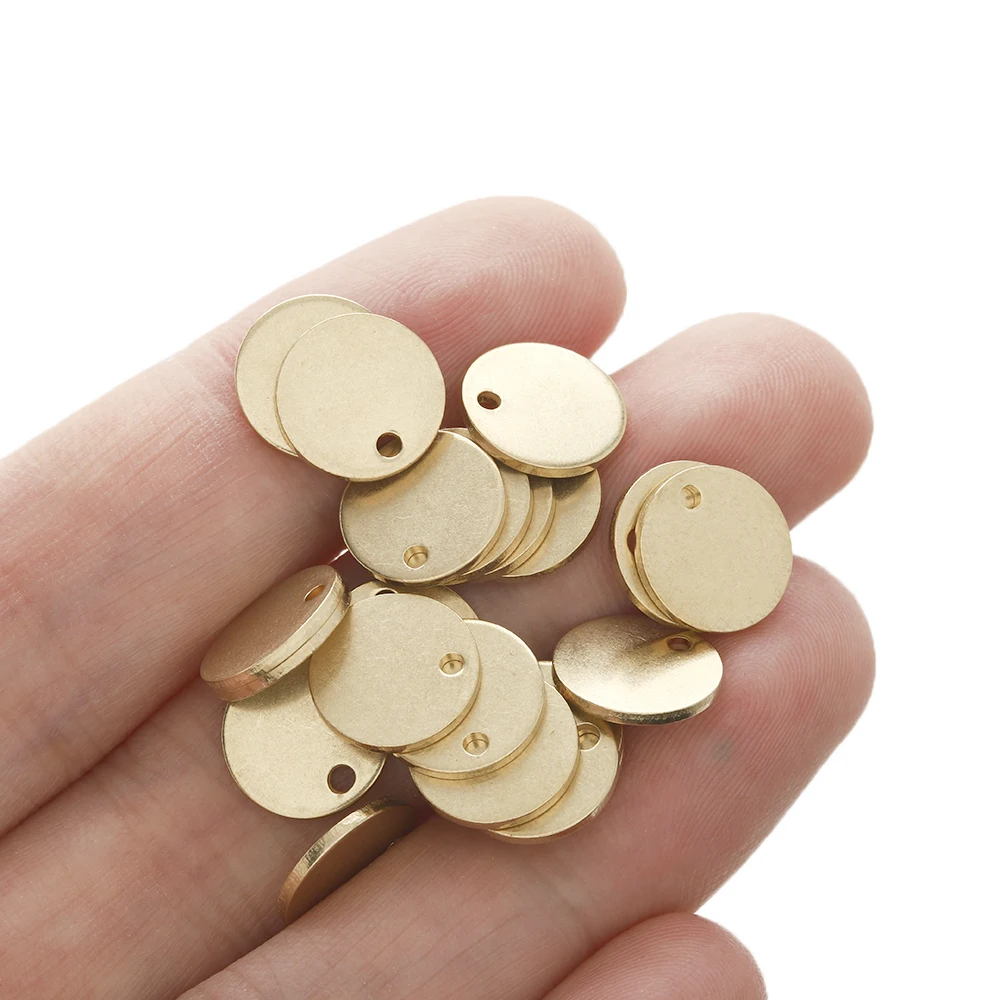 30Pcs Raw Brass Flat Round Charms 10mm Circle Blank Stamping Tag Pendant for Earrings Necklace Bracelet Jewelry Making Findings