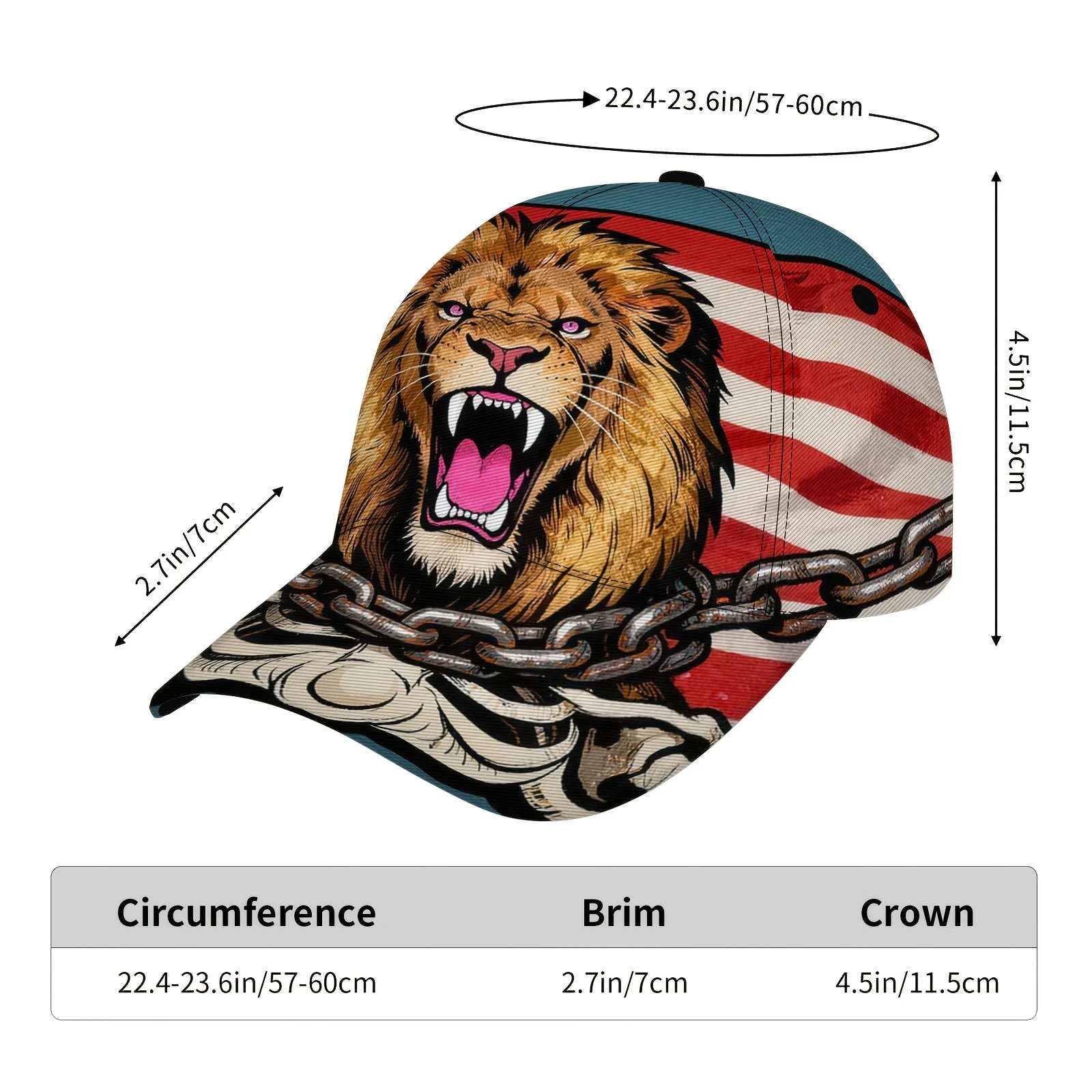 Custom American Flag Lion Chain Cap A Bold Street Cap Featuring A Roaring Lion At Its Center, Framed By The American Flag