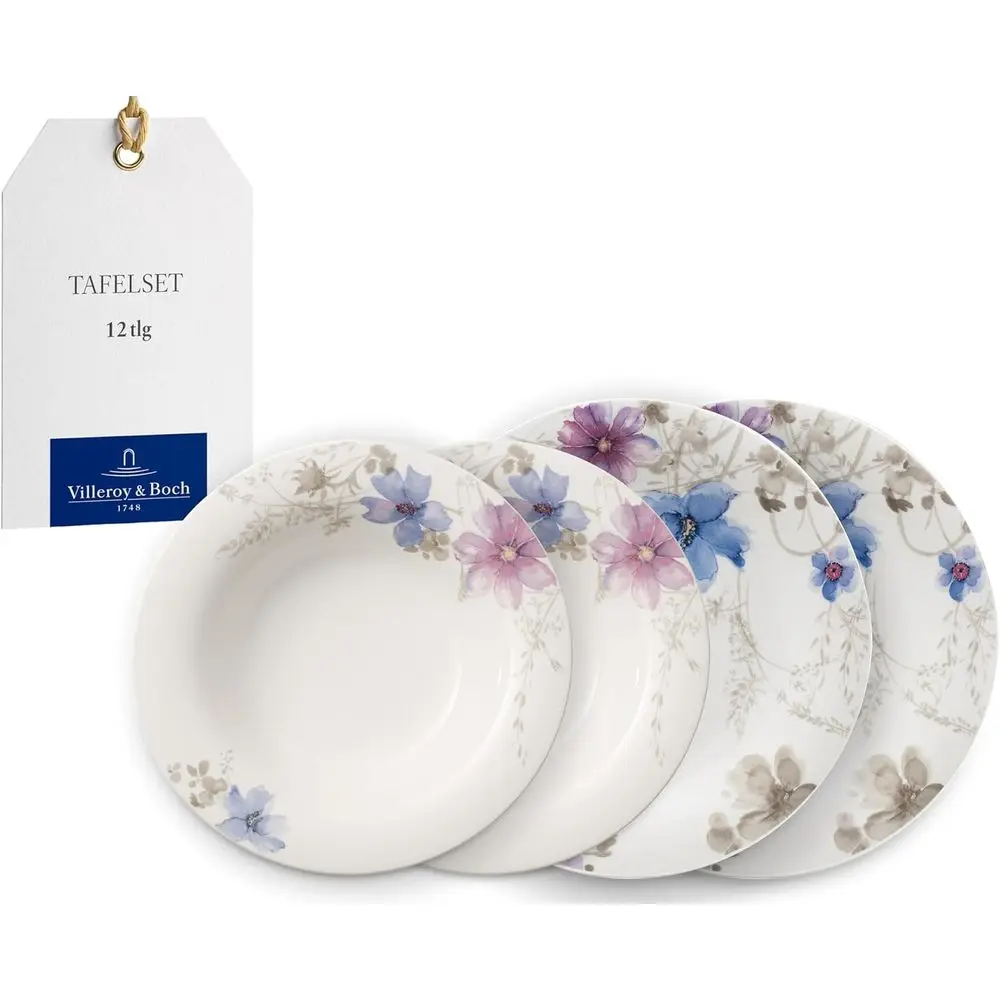 

6-Person Dinnerware Set, 12-Piece, High-Quality Porcelain, White with Multicolored Accents