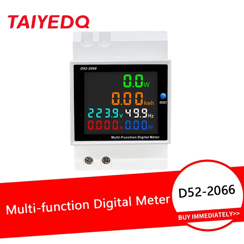 D52-2066 6 In1 Din Rail AC Monitor 110V 220V 100A Voltage Current Power Factor Active Kwh Electric Energy Frequency Meter