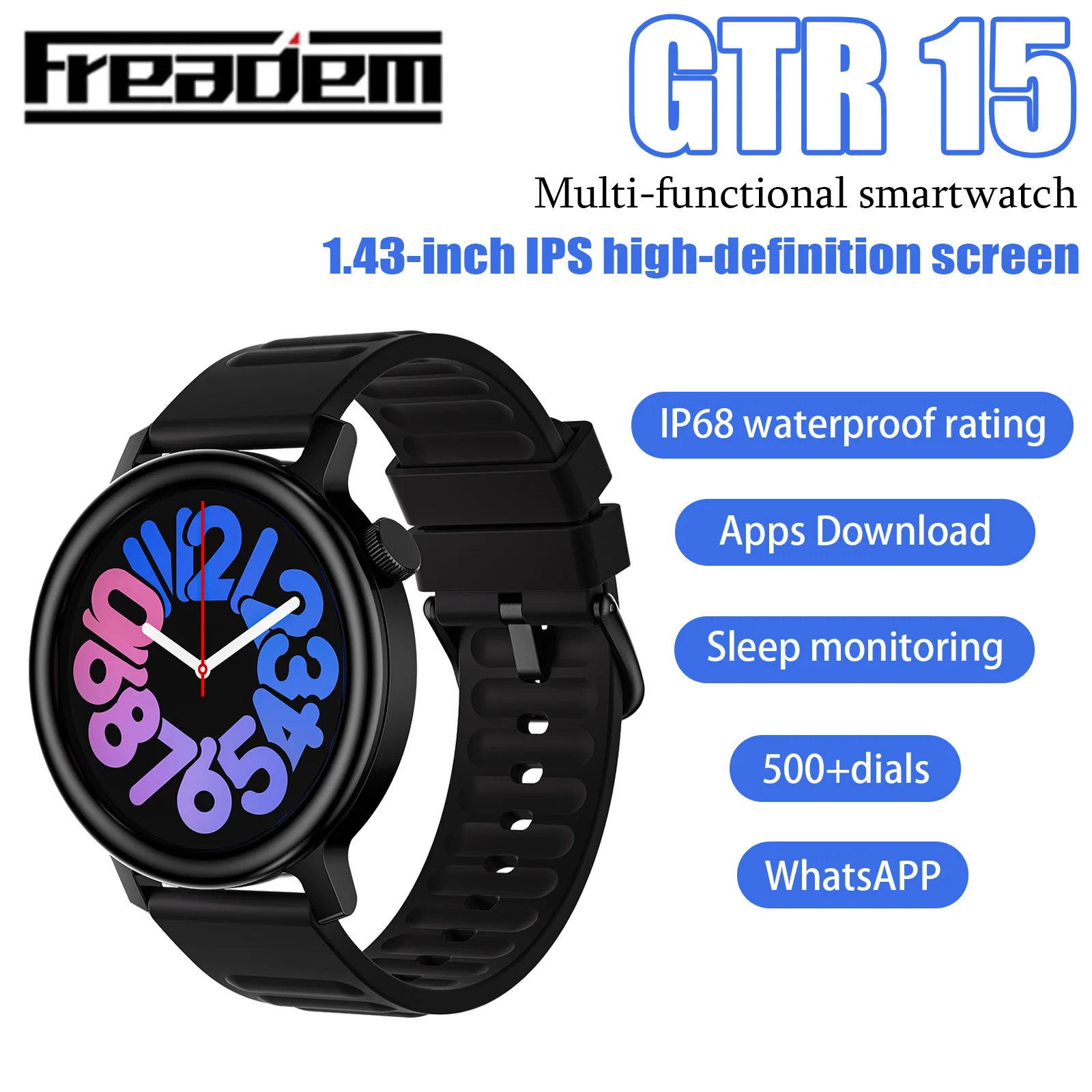 Умные часы GTR15 с WhatsApp, ChatGPT, интеллектуальным набором номера, компасом, унисекс.