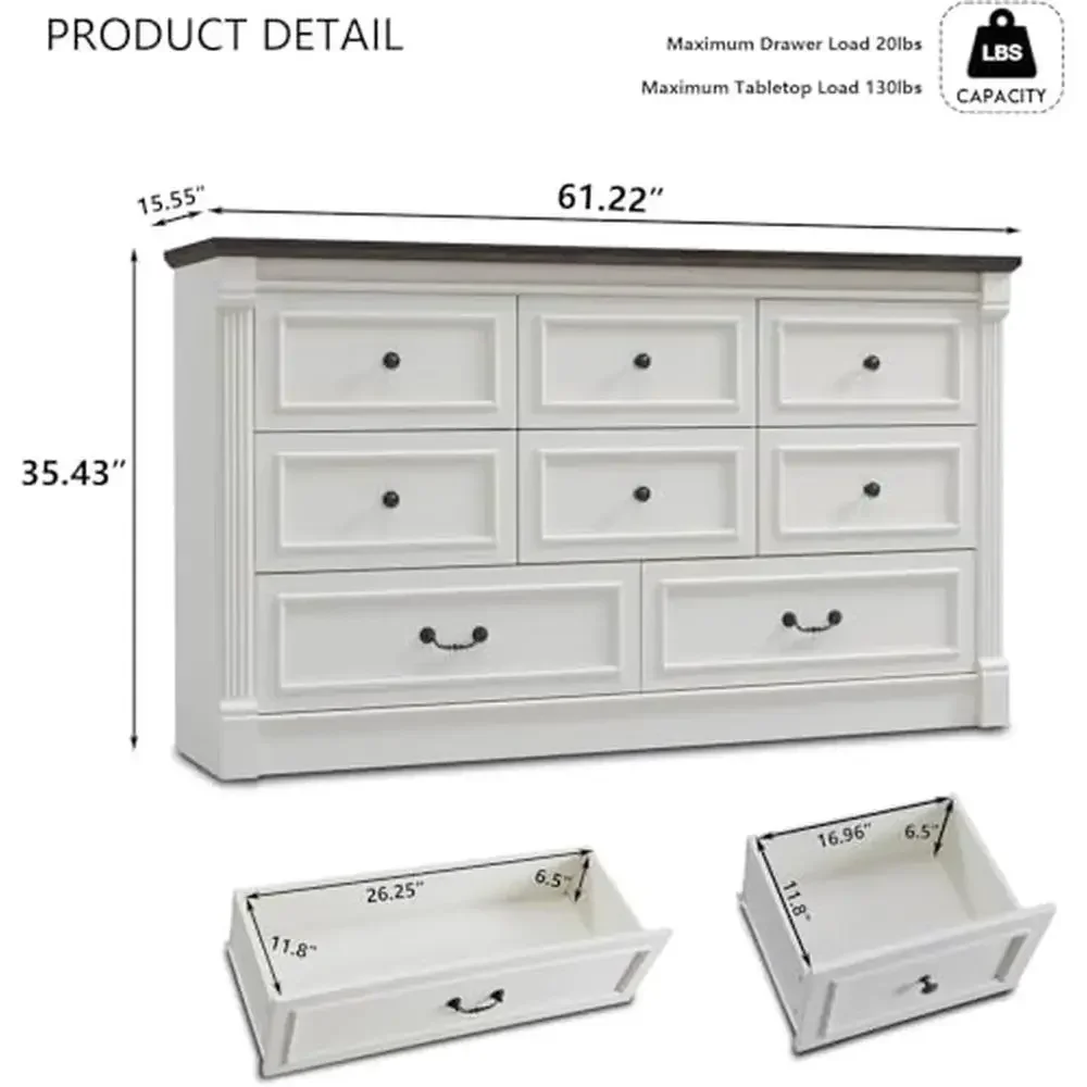 Farmhouse 8 Drawer Bedroom Dresser Roman Column Organizer 61