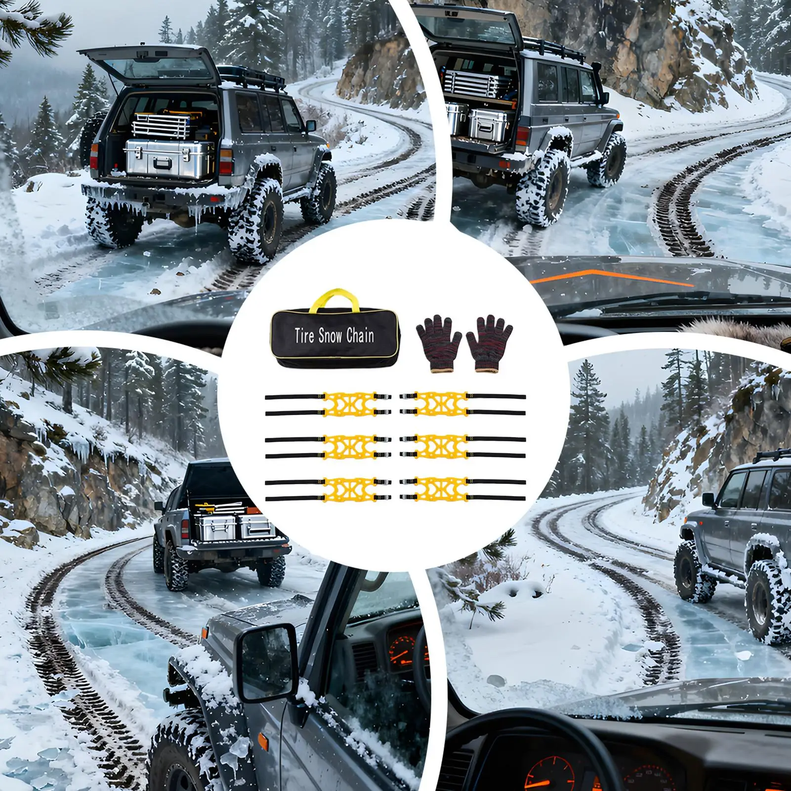 Anti-Slip Tire Chains 6Pcs/set Anti Slip Snow Tire Traction Straps Heavy-Duty Emergency Chains for SUVs Garage Parking Outdoor