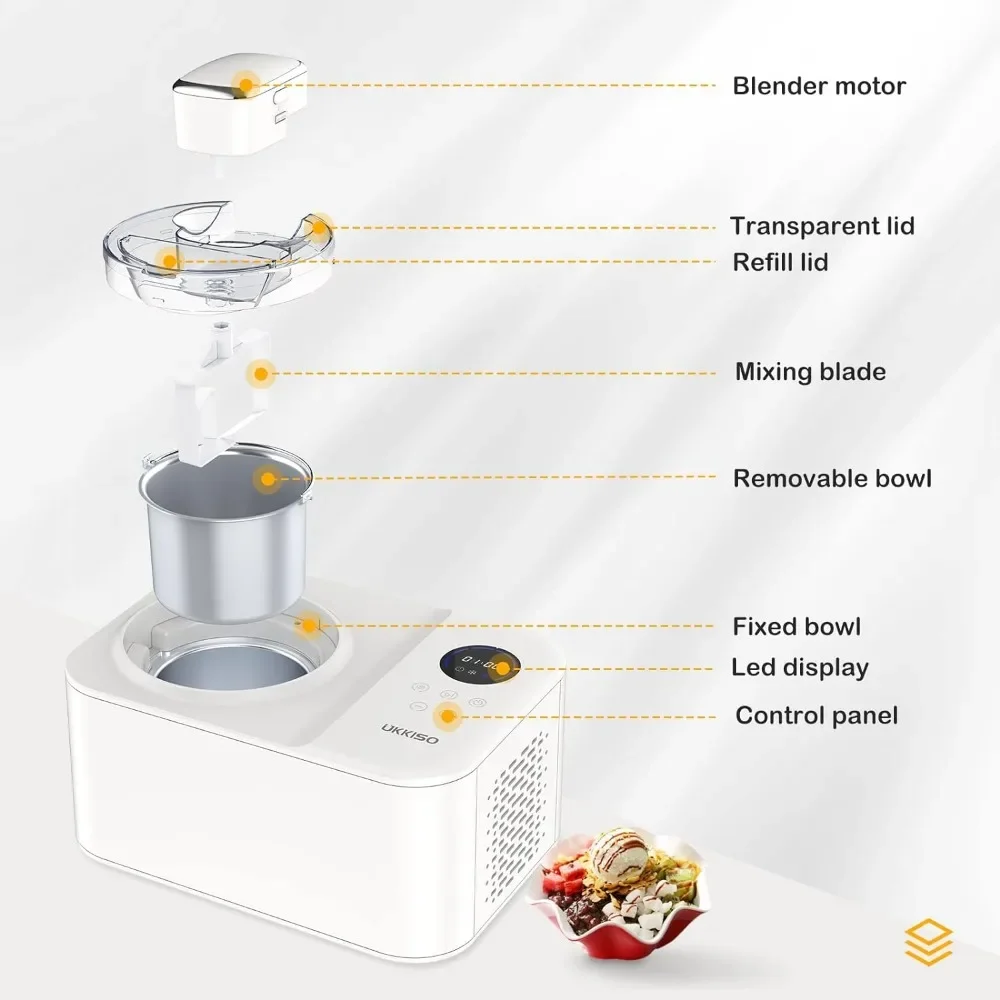 Fabricante de Gelato Eletrônico Automático com Display LCD, Compressor Embutido, Máquina de Sorvete Portátil para Dormitório Doméstico, 1,2 Quartos