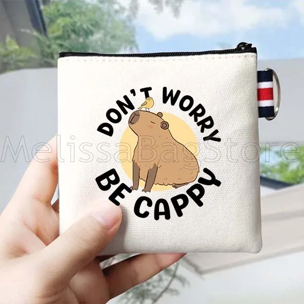 Cute Cartoon Capybara Travel Canvas Coin Purse Bag Portable Lipstick Travel Small Square Bag Key Storage Card Bag Wallet Pouch