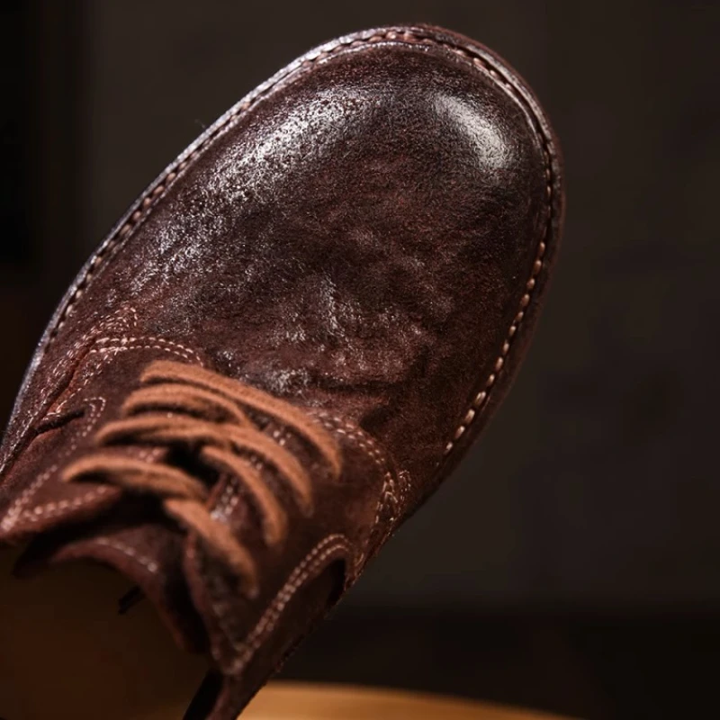 

England High-end Washed Horsehide Derby Shoes for Men's Business Casual Shoes Handmade Goodyear Platform Comfortable Dress Shoes