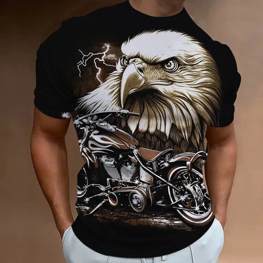 Summer Men's New T-shirt Animal Wolf Eagle 3D Printing Men's Harajuku Oversized Street Hip-hop Trend Round Neck Short Sleeved