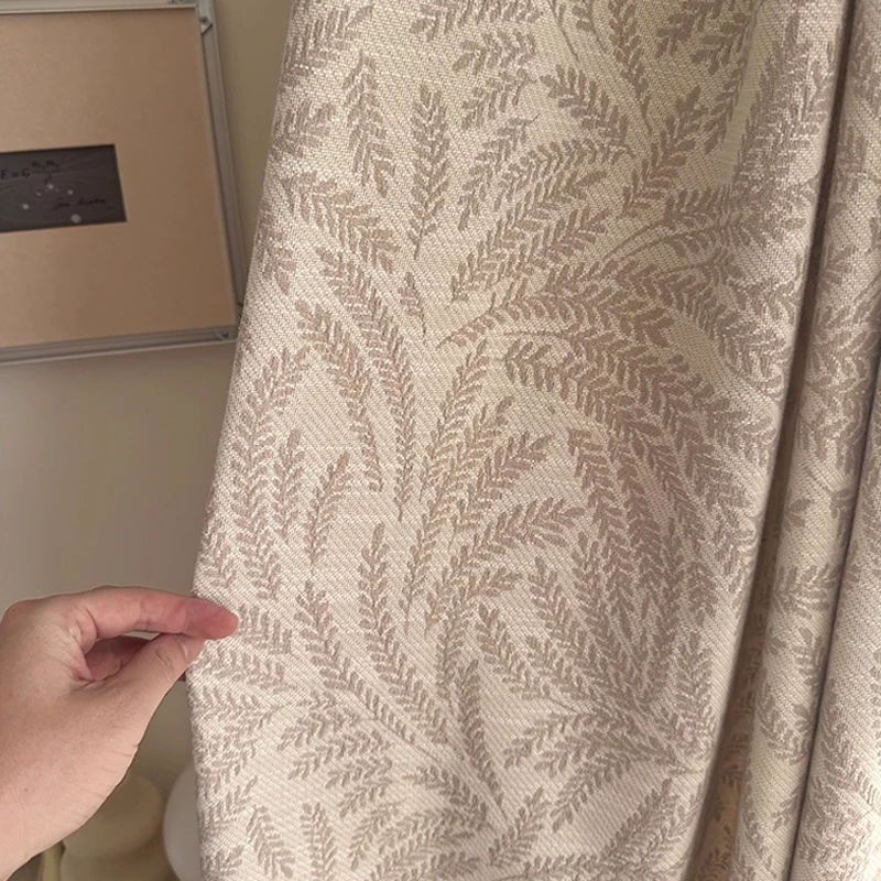 Brown Wheat Spike Jacquard Thickened Chenille Curtains for Living Room Bedroom Balcony Customized French Window Light Coffee